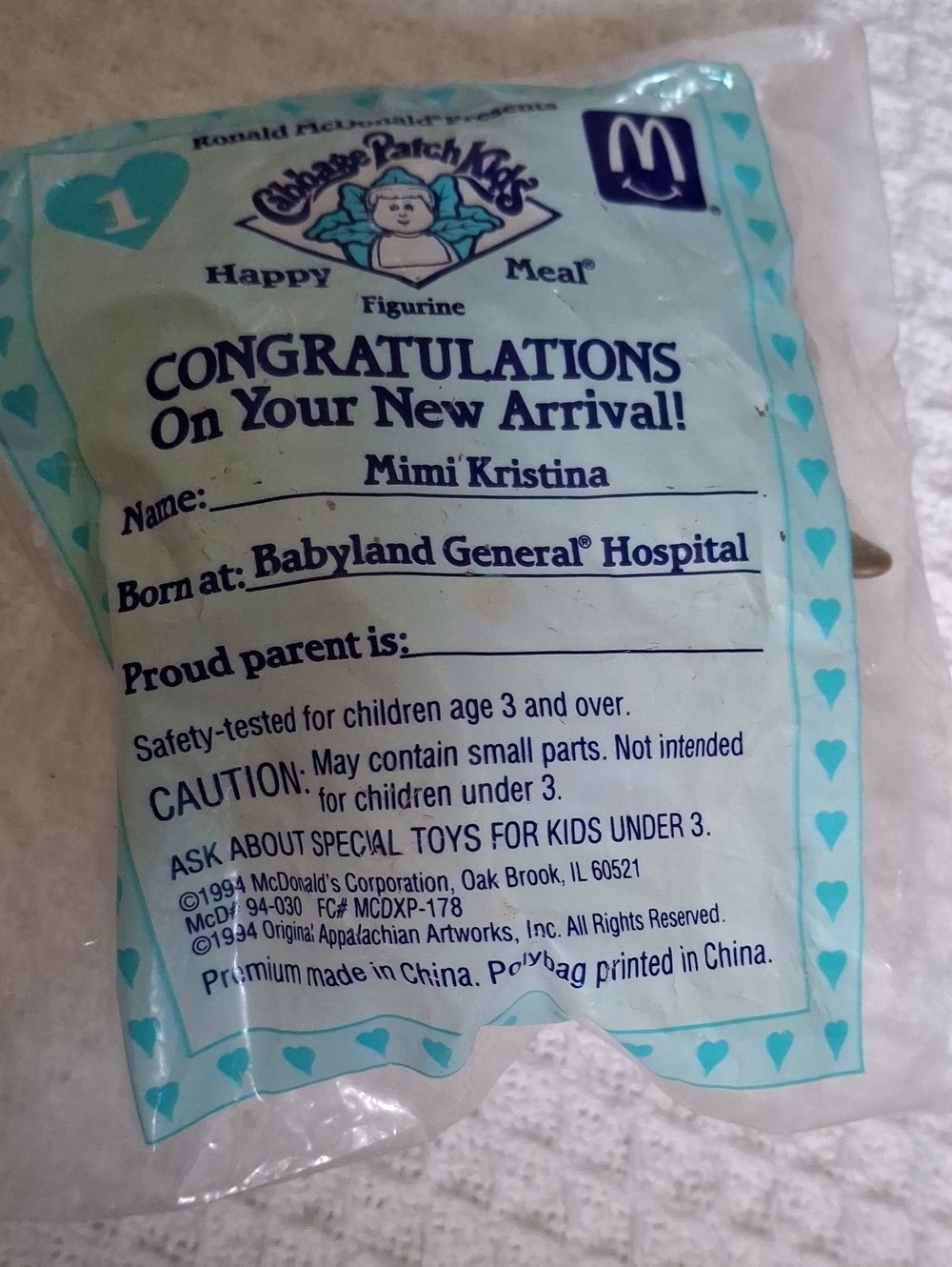 McDonald's Cabbage Patch Kids Mimi Kristina Happy Meal Toy - Blue